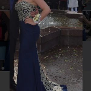 Long navy blue prom dress